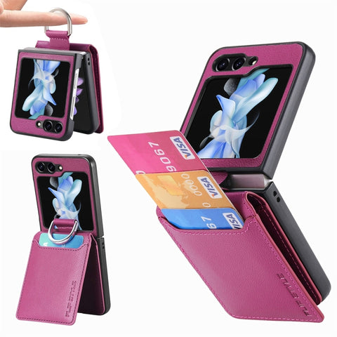 JUNSUNMAY Litchi Leather Skin PC Folding Phone Case, For Samsung Galaxy Z Flip6 / Flip7 FE, For Samsung Galaxy Z Flip5