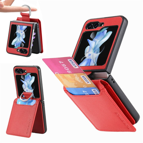 JUNSUNMAY Litchi Leather Skin PC Folding Phone Case, For Samsung Galaxy Z Flip6 / Flip7 FE, For Samsung Galaxy Z Flip5