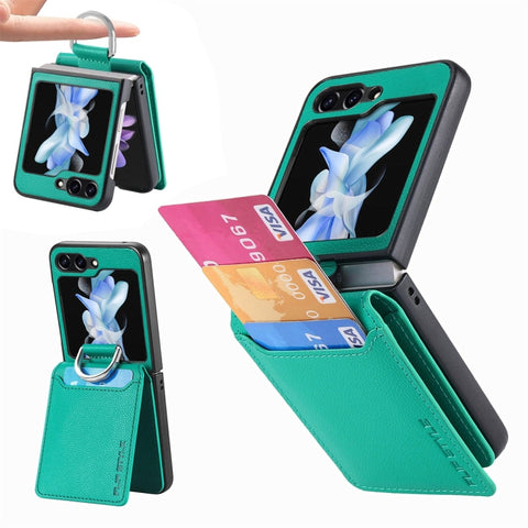 JUNSUNMAY Litchi Leather Skin PC Folding Phone Case, For Samsung Galaxy Z Flip6 / Flip7 FE, For Samsung Galaxy Z Flip5