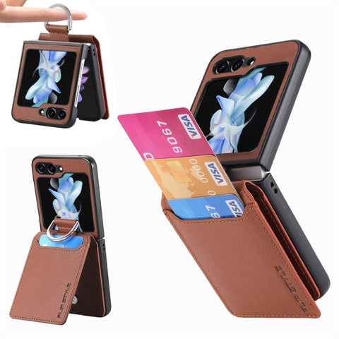 JUNSUNMAY Litchi Leather Skin PC Folding Phone Case, For Samsung Galaxy Z Flip6 / Flip7 FE, For Samsung Galaxy Z Flip5