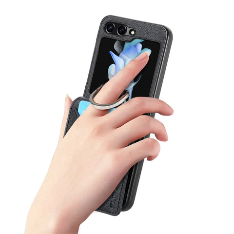 JUNSUNMAY Litchi Leather Skin PC Folding Phone Case, For Samsung Galaxy Z Flip6 / Flip7 FE, For Samsung Galaxy Z Flip5