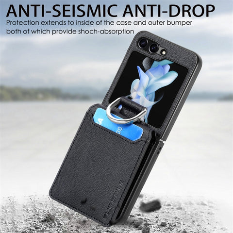 JUNSUNMAY Litchi Leather Skin PC Folding Phone Case, For Samsung Galaxy Z Flip6 / Flip7 FE, For Samsung Galaxy Z Flip5
