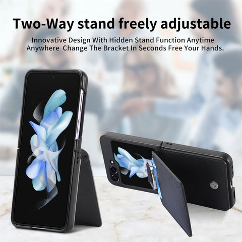 JUNSUNMAY Litchi Leather Skin PC Folding Phone Case, For Samsung Galaxy Z Flip6 / Flip7 FE, For Samsung Galaxy Z Flip5