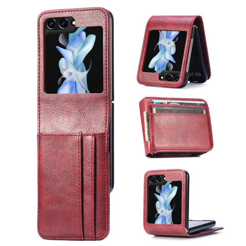 JUNSUNMAY PU Leather Folding Phone Case with Card Slots, For Samsung Galaxy Z Flip6, For Samsung Galaxy Z Flip6 / Flip7 FE, For Samsung Galaxy Z Flip5