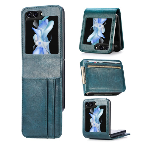 JUNSUNMAY PU Leather Folding Phone Case with Card Slots, For Samsung Galaxy Z Flip6, For Samsung Galaxy Z Flip6 / Flip7 FE, For Samsung Galaxy Z Flip5