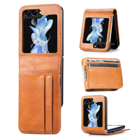 JUNSUNMAY PU Leather Folding Phone Case with Card Slots, For Samsung Galaxy Z Flip6, For Samsung Galaxy Z Flip6 / Flip7 FE, For Samsung Galaxy Z Flip5