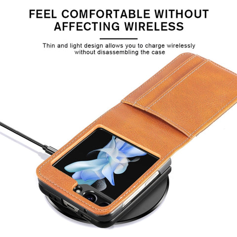 JUNSUNMAY PU Leather Folding Phone Case with Card Slots, For Samsung Galaxy Z Flip6, For Samsung Galaxy Z Flip6 / Flip7 FE, For Samsung Galaxy Z Flip5