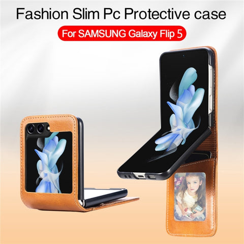 JUNSUNMAY PU Leather Folding Phone Case with Card Slots, For Samsung Galaxy Z Flip6, For Samsung Galaxy Z Flip6 / Flip7 FE, For Samsung Galaxy Z Flip5