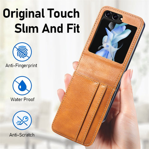 JUNSUNMAY PU Leather Folding Phone Case with Card Slots, For Samsung Galaxy Z Flip6, For Samsung Galaxy Z Flip6 / Flip7 FE, For Samsung Galaxy Z Flip5