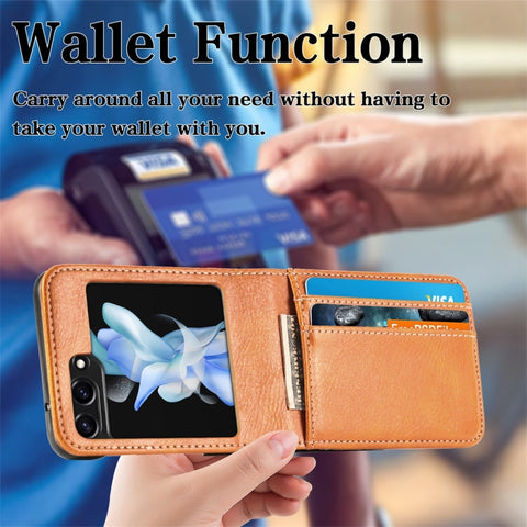 JUNSUNMAY PU Leather Folding Phone Case with Card Slots, For Samsung Galaxy Z Flip6, For Samsung Galaxy Z Flip6 / Flip7 FE, For Samsung Galaxy Z Flip5