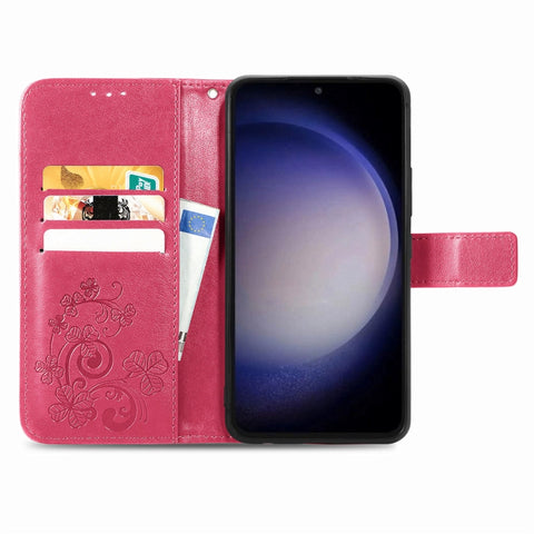 Four-leaf Clasp Embossed Buckle Leather Phone Case, For Galaxy S23 FE 5G