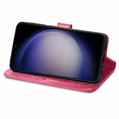 Four-leaf Clasp Embossed Buckle Leather Phone Case, For Galaxy S23 FE 5G