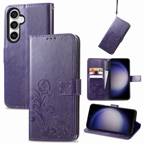 Four-leaf Clasp Embossed Buckle Leather Phone Case, For Galaxy S23 FE 5G