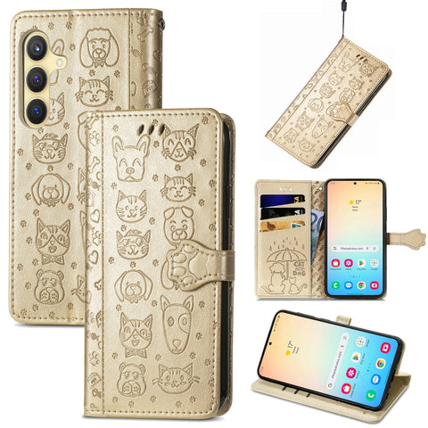 Cat and Dog Embossed Leather Phone Case, For Samsung Galaxy S26+ 5G, For Samsung Galaxy S26 Ultra 5G, For Samsung Galaxy S26 5G, For Samsung Galaxy S25 5G, For Samsung Galaxy S25+ 5G, For Samsung Galaxy S25 Ultra 5G