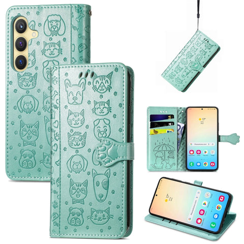 Cat and Dog Embossed Leather Phone Case, For Samsung Galaxy S26+ 5G, For Samsung Galaxy S26 Ultra 5G, For Samsung Galaxy S26 5G, For Samsung Galaxy S25 5G, For Samsung Galaxy S25+ 5G, For Samsung Galaxy S25 Ultra 5G