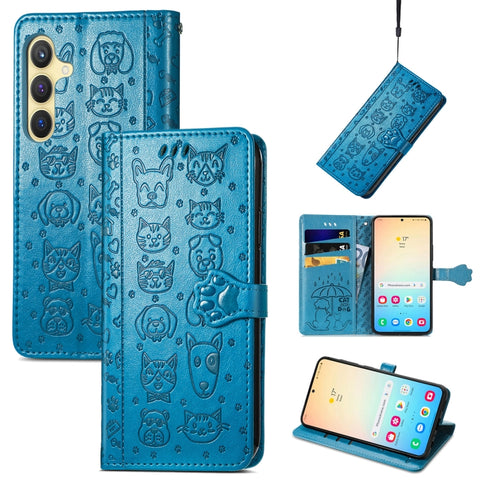 Cat and Dog Embossed Leather Phone Case, For Samsung Galaxy S26+ 5G, For Samsung Galaxy S26 Ultra 5G, For Samsung Galaxy S26 5G, For Samsung Galaxy S25 5G, For Samsung Galaxy S25+ 5G, For Samsung Galaxy S25 Ultra 5G