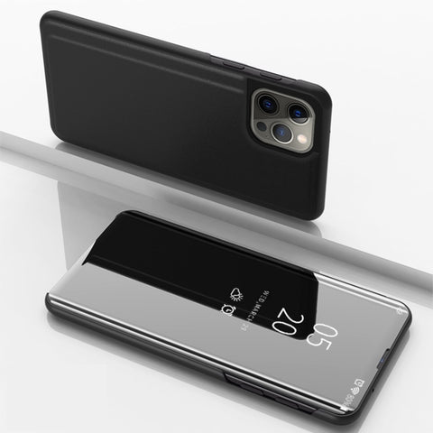 Plated Mirror Horizontal Flip Leather Phone Case with Holder, For iPhone 18 Pro / 17 Pro, For iPhone 18 Pro Max / 17 Pro Max, For iPhone 17e / 16e, For iPhone 17, For iPhone Air, For iPhone 16 Pro Max