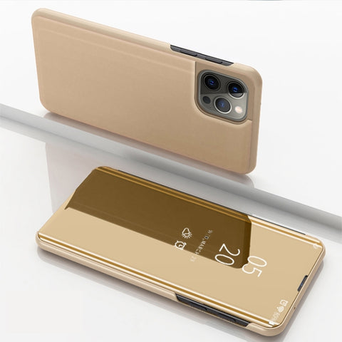 Plated Mirror Horizontal Flip Leather Phone Case with Holder, For iPhone 18 Pro / 17 Pro, For iPhone 18 Pro Max / 17 Pro Max, For iPhone 17e / 16e, For iPhone 17, For iPhone Air, For iPhone 16 Pro Max