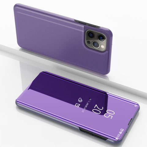 Plated Mirror Horizontal Flip Leather Phone Case with Holder, For iPhone 18 Pro / 17 Pro, For iPhone 18 Pro Max / 17 Pro Max, For iPhone 17e / 16e, For iPhone 17, For iPhone Air, For iPhone 16 Pro Max