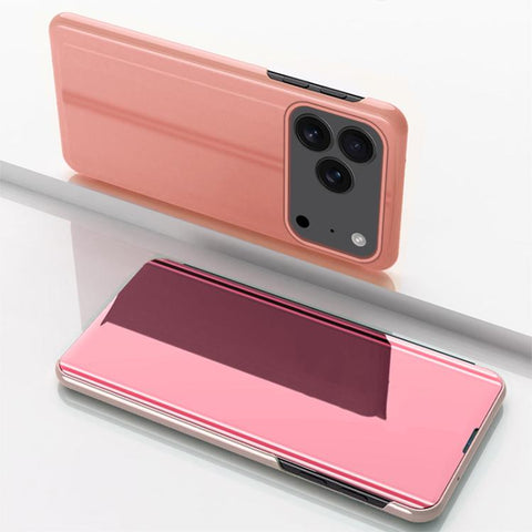 Plated Mirror Horizontal Flip Leather Phone Case with Holder, For iPhone 18 Pro / 17 Pro, For iPhone 18 Pro Max / 17 Pro Max, For iPhone 17e / 16e, For iPhone 17, For iPhone Air, For iPhone 16 Pro Max