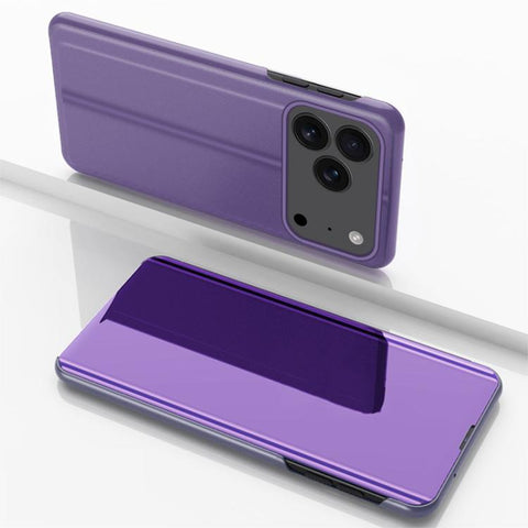 Plated Mirror Horizontal Flip Leather Phone Case with Holder, For iPhone 18 Pro / 17 Pro, For iPhone 18 Pro Max / 17 Pro Max, For iPhone 17e / 16e, For iPhone 17, For iPhone Air, For iPhone 16 Pro Max