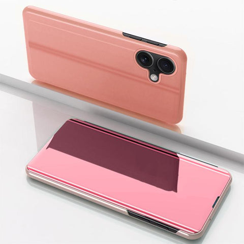 Plated Mirror Horizontal Flip Leather Phone Case with Holder, For iPhone 18 Pro / 17 Pro, For iPhone 18 Pro Max / 17 Pro Max, For iPhone 17e / 16e, For iPhone 17, For iPhone Air, For iPhone 16 Pro Max