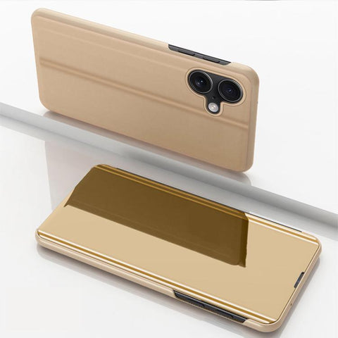 Plated Mirror Horizontal Flip Leather Phone Case with Holder, For iPhone 18 Pro / 17 Pro, For iPhone 18 Pro Max / 17 Pro Max, For iPhone 17e / 16e, For iPhone 17, For iPhone Air, For iPhone 16 Pro Max