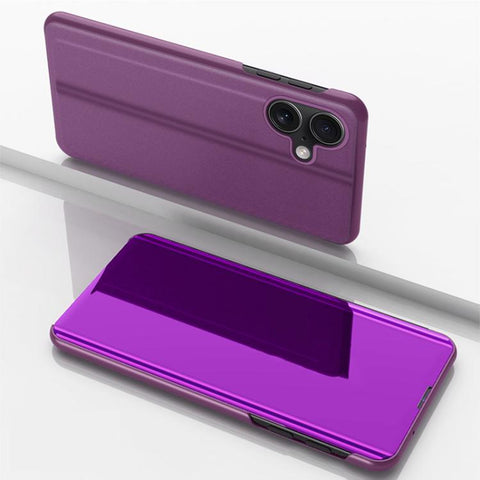 Plated Mirror Horizontal Flip Leather Phone Case with Holder, For iPhone 18 Pro / 17 Pro, For iPhone 18 Pro Max / 17 Pro Max, For iPhone 17e / 16e, For iPhone 17, For iPhone Air, For iPhone 16 Pro Max