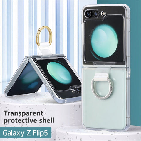 Diamond-encrusted Ring Transparent PC Shockproof Phone Case, For  Samsung Galaxy Z Flip5 5G
