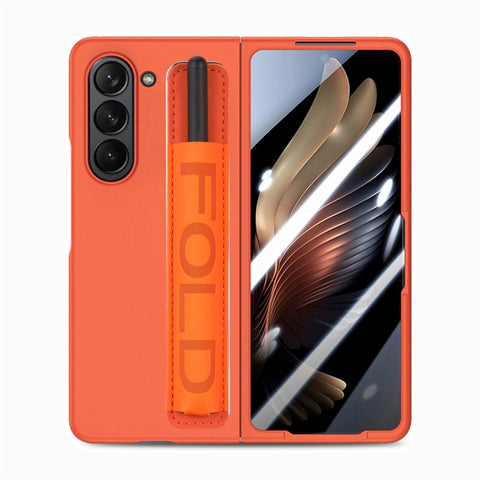 Integrated Film Wrist Grip Leather Phone Case with Pen Slot, For Samsung   Galaxy Z Fold5 5G