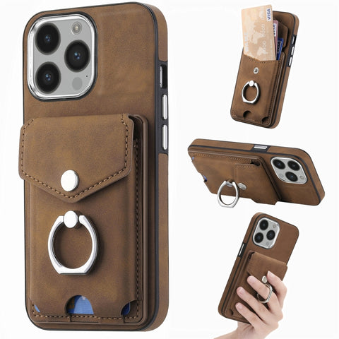 Electroplating Skin-feel Leather Ring Card Wallet Phone Case, For iPhone 15 Pro Max, For  iPhone 15 Plus, For iPhone 15 Pro, For  iPhone 15, For iPhone 14 Pro, For  iPhone 14 Pro Max