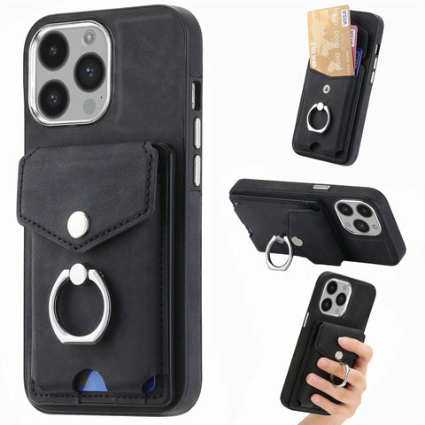 Electroplating Skin-feel Leather Ring Card Wallet Phone Case, For iPhone 15 Pro Max, For  iPhone 15 Plus, For iPhone 15 Pro, For  iPhone 15, For iPhone 14 Pro, For  iPhone 14 Pro Max