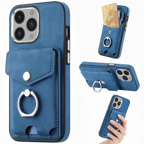 Electroplating Skin-feel Leather Ring Card Wallet Phone Case, For iPhone 15 Pro Max, For  iPhone 15 Plus, For iPhone 15 Pro, For  iPhone 15, For iPhone 14 Pro, For  iPhone 14 Pro Max