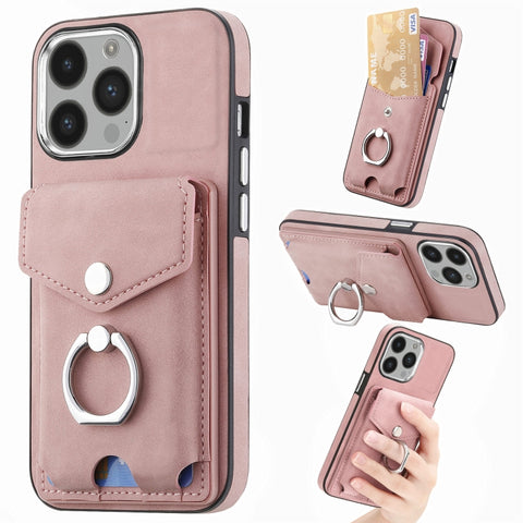 Electroplating Skin-feel Leather Ring Card Wallet Phone Case, For iPhone 15 Pro Max, For  iPhone 15 Plus, For iPhone 15 Pro, For  iPhone 15, For iPhone 14 Pro, For  iPhone 14 Pro Max