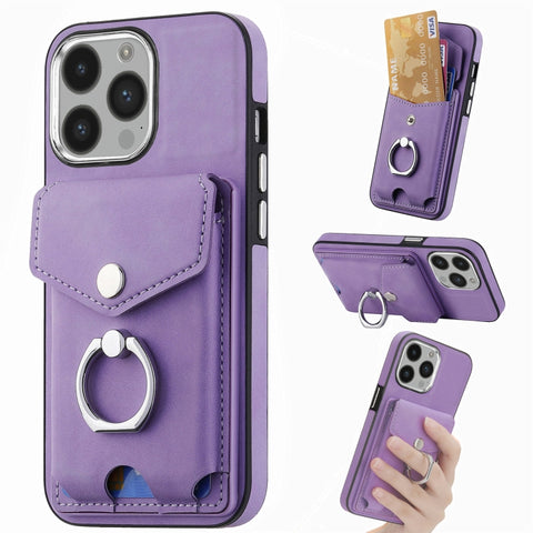Electroplating Skin-feel Leather Ring Card Wallet Phone Case, For iPhone 15 Pro Max, For  iPhone 15 Plus, For iPhone 15 Pro, For  iPhone 15, For iPhone 14 Pro, For  iPhone 14 Pro Max