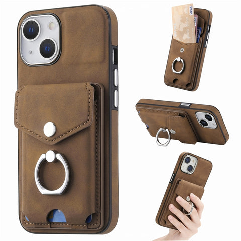Electroplating Skin-feel Leather Ring Card Wallet Phone Case, For iPhone 15 Pro Max, For  iPhone 15 Plus, For iPhone 15 Pro, For  iPhone 15, For iPhone 14 Pro, For  iPhone 14 Pro Max
