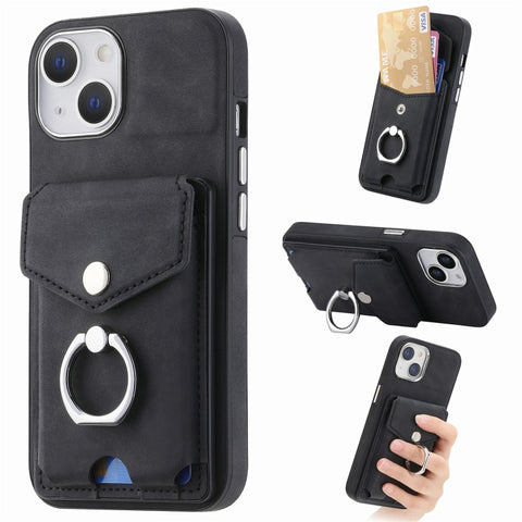 Electroplating Skin-feel Leather Ring Card Wallet Phone Case, For iPhone 15 Pro Max, For  iPhone 15 Plus, For iPhone 15 Pro, For  iPhone 15, For iPhone 14 Pro, For  iPhone 14 Pro Max