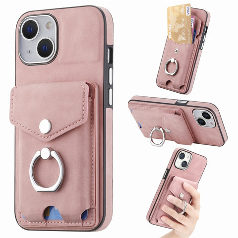 Electroplating Skin-feel Leather Ring Card Wallet Phone Case, For iPhone 15 Pro Max, For  iPhone 15 Plus, For iPhone 15 Pro, For  iPhone 15, For iPhone 14 Pro, For  iPhone 14 Pro Max
