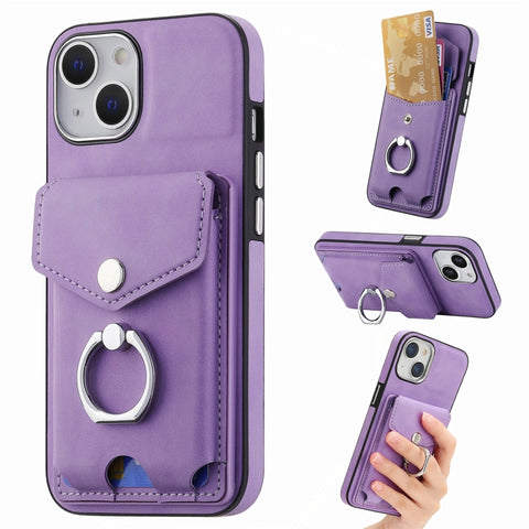 Electroplating Skin-feel Leather Ring Card Wallet Phone Case, For iPhone 15 Pro Max, For  iPhone 15 Plus, For iPhone 15 Pro, For  iPhone 15, For iPhone 14 Pro, For  iPhone 14 Pro Max