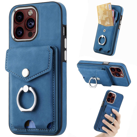 Electroplating Skin-feel Leather Ring Card Wallet Phone Case, For iPhone 15 Pro Max, For  iPhone 15 Plus, For iPhone 15 Pro, For  iPhone 15, For iPhone 14 Pro, For  iPhone 14 Pro Max