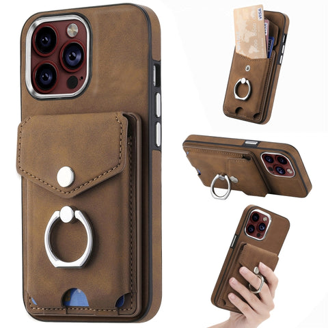 Electroplating Skin-feel Leather Ring Card Wallet Phone Case, For iPhone 15 Pro Max, For  iPhone 15 Plus, For iPhone 15 Pro, For  iPhone 15, For iPhone 14 Pro, For  iPhone 14 Pro Max