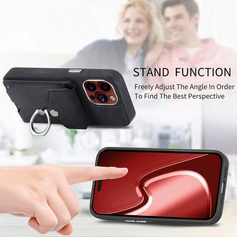 Electroplating Skin-feel Leather Ring Card Wallet Phone Case, For iPhone 15 Pro Max, For  iPhone 15 Plus, For iPhone 15 Pro, For  iPhone 15, For iPhone 14 Pro, For  iPhone 14 Pro Max