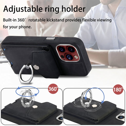 Electroplating Skin-feel Leather Ring Card Wallet Phone Case, For iPhone 15 Pro Max, For  iPhone 15 Plus, For iPhone 15 Pro, For  iPhone 15, For iPhone 14 Pro, For  iPhone 14 Pro Max