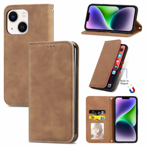 Retro Skin Feel Magnetic Leather Phone Case, For iPhone 15 Pro, For  iPhone 15 Plus, For iPhone 15, For  iPhone 14 Plus, For iPhone 14, For iPhone 14 Pro, For iPhone 14 Pro Max