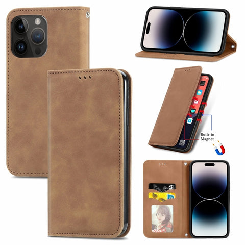 Retro Skin Feel Magnetic Leather Phone Case, For iPhone 15 Pro, For  iPhone 15 Plus, For iPhone 15, For  iPhone 14 Plus, For iPhone 14, For iPhone 14 Pro, For iPhone 14 Pro Max