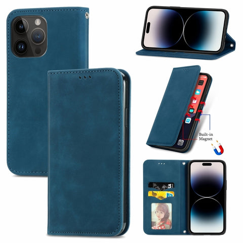 Retro Skin Feel Magnetic Leather Phone Case, For iPhone 15 Pro, For  iPhone 15 Plus, For iPhone 15, For  iPhone 14 Plus, For iPhone 14, For iPhone 14 Pro, For iPhone 14 Pro Max