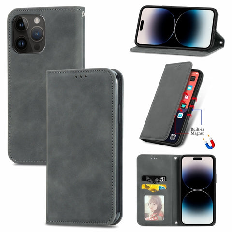 Retro Skin Feel Magnetic Leather Phone Case, For iPhone 15 Pro, For  iPhone 15 Plus, For iPhone 15, For  iPhone 14 Plus, For iPhone 14, For iPhone 14 Pro, For iPhone 14 Pro Max
