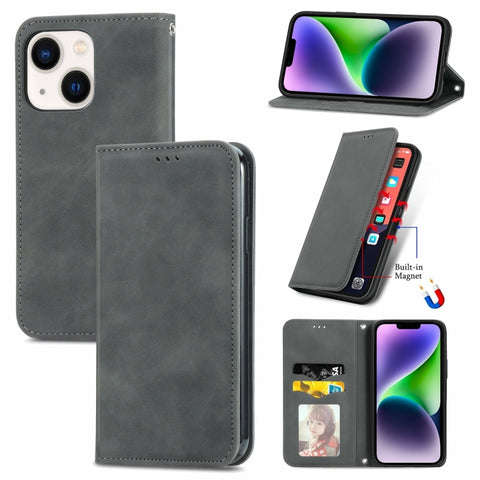 Retro Skin Feel Magnetic Leather Phone Case, For iPhone 15 Pro, For  iPhone 15 Plus, For iPhone 15, For  iPhone 14 Plus, For iPhone 14, For iPhone 14 Pro, For iPhone 14 Pro Max