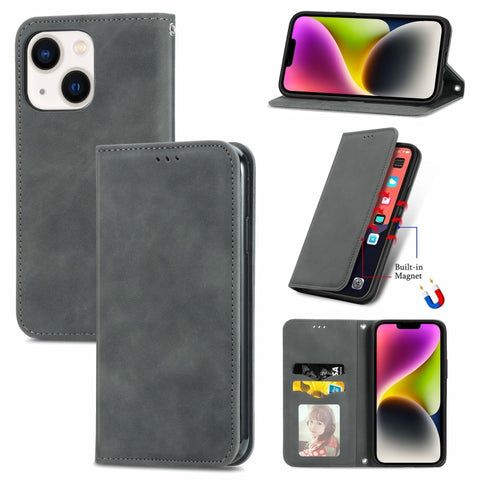 Retro Skin Feel Magnetic Leather Phone Case, For iPhone 15 Pro, For  iPhone 15 Plus, For iPhone 15, For  iPhone 14 Plus, For iPhone 14, For iPhone 14 Pro, For iPhone 14 Pro Max