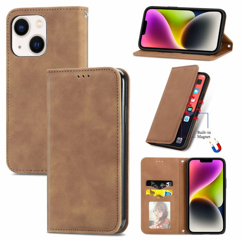 Retro Skin Feel Magnetic Leather Phone Case, For iPhone 15 Pro, For  iPhone 15 Plus, For iPhone 15, For  iPhone 14 Plus, For iPhone 14, For iPhone 14 Pro, For iPhone 14 Pro Max